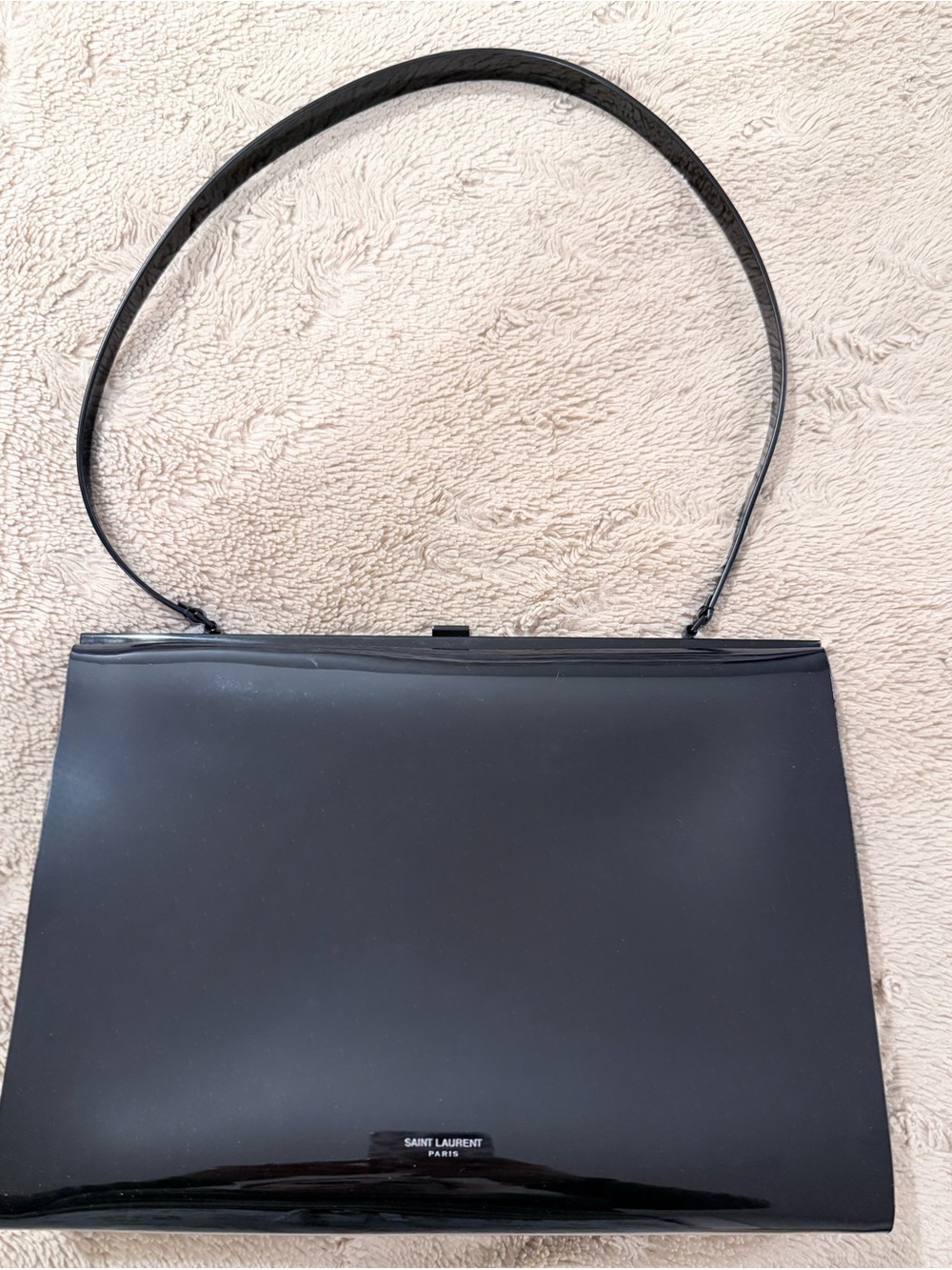 Saint Laurent Le- Anne Marie Black Patent Shoulder Bag with Slim Strap